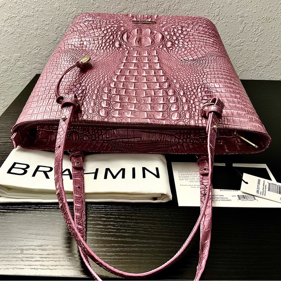 Brahmin Ezra Tote in MULBERRY POTION MELBOURNE W/Leather Eye Medallions NWT - Picture 7 of 9
